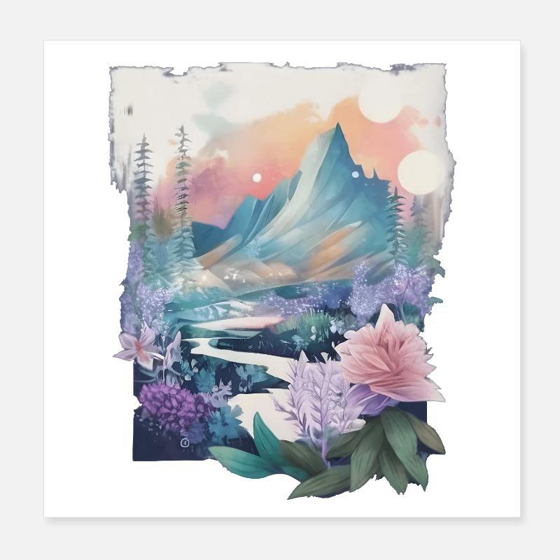 Paysage fleuri Poster 20 x 20 cm