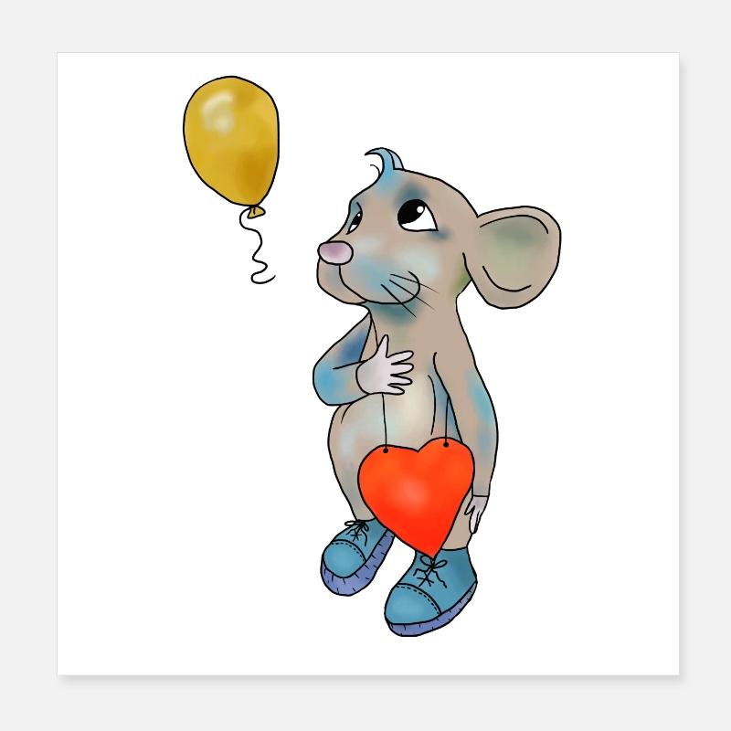 Maus und Luftbollon Poster 20x20 cm