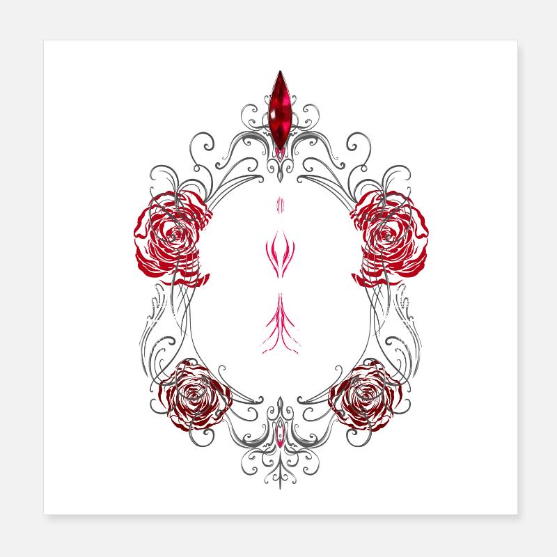 Skull with Red Roses Gothic Ästhetik Poster 20x20 cm