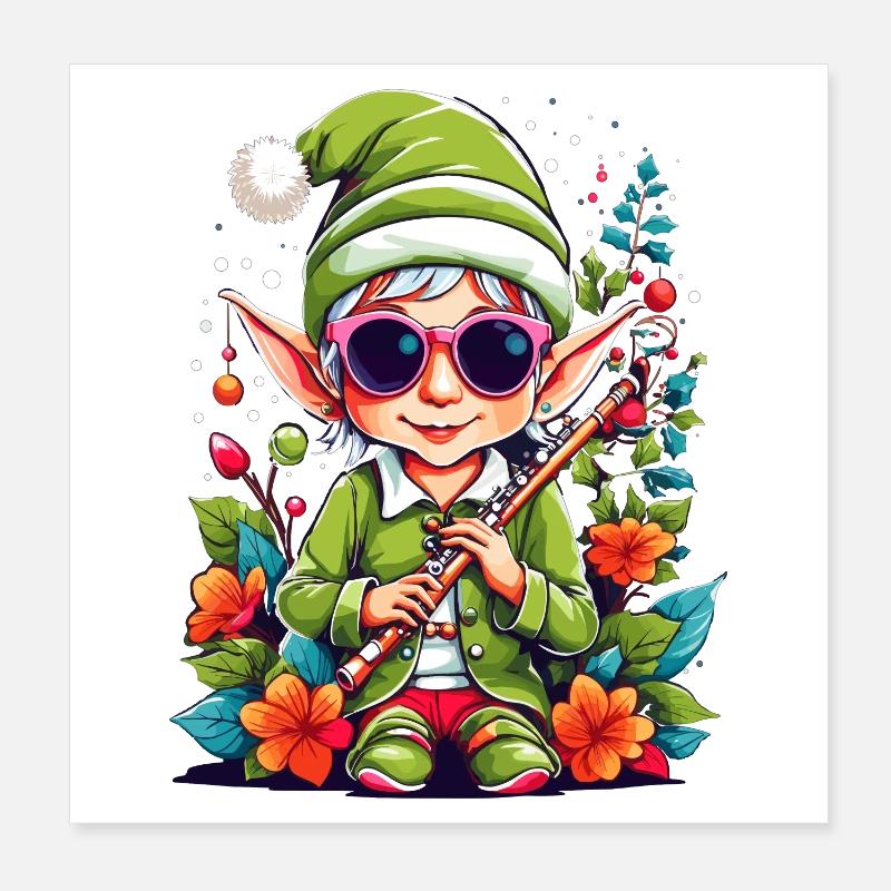 Elf with flute Poster 8" x 8" (20x20 cm)