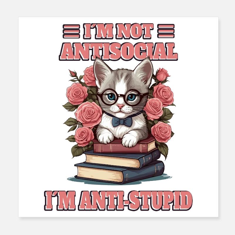 Schlaue Katze mit Lesebrille Poster 20x20 cm