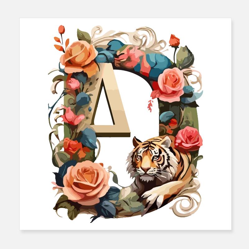 Tiger and Flowers Ring Poster 8" x 8" (20x20 cm)