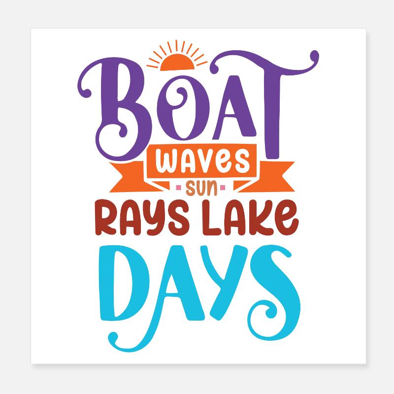 Bateau Vagues Soleil Rayons Lac Jours Poster 20 x 20 cm
