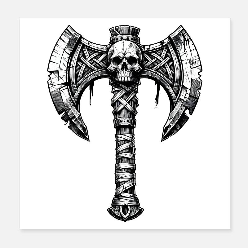 Axtwerfen Axt Totenkopf Design Poster 20x20 cm