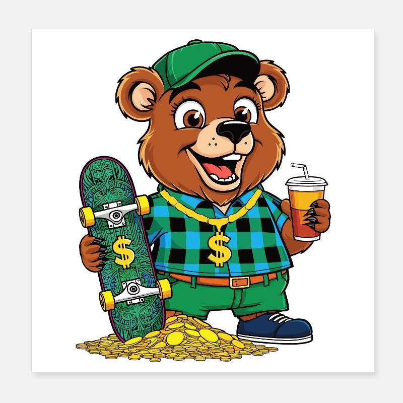 Cool Skater Bear Poster 8" x 8" (20x20 cm)