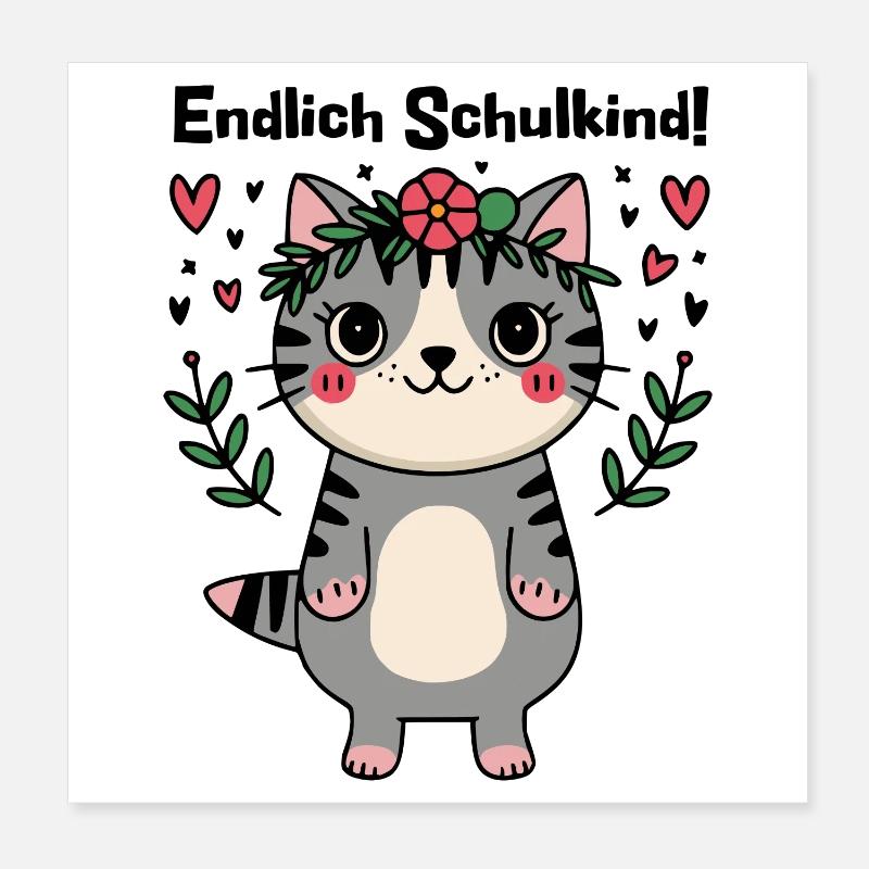 Endlich Schulkind - Mit der Katze in die Schule Poster 20x20 cm