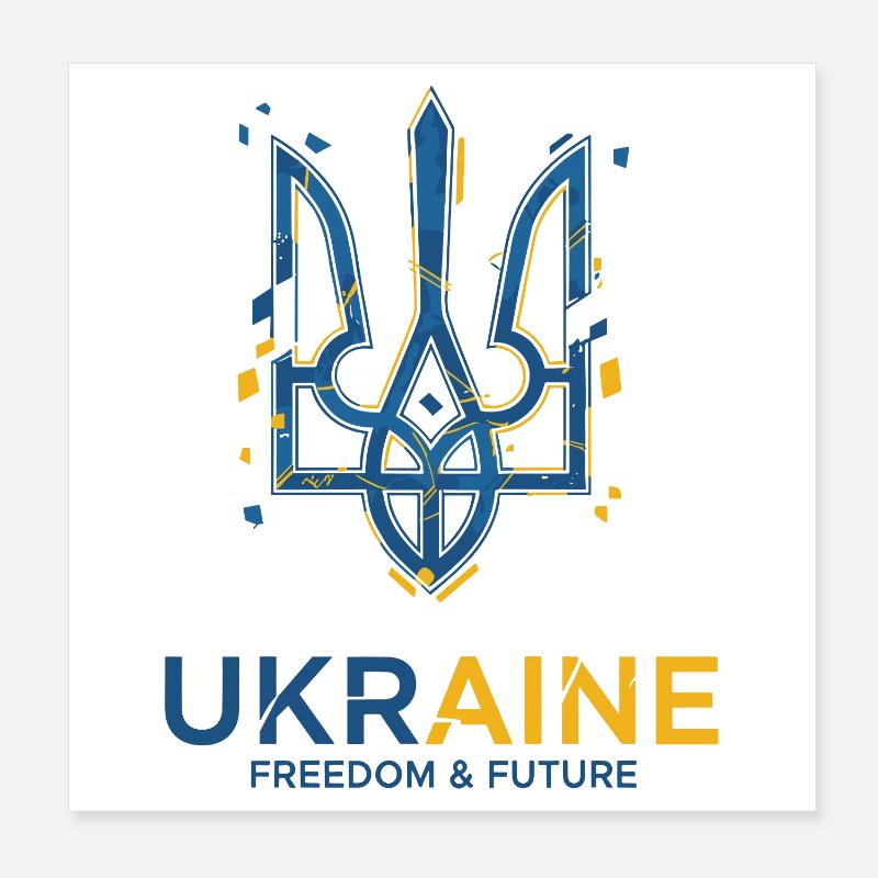 Ukrainian Trident Emblem with Freedom Theme Poster 8" x 8" (20x20 cm)