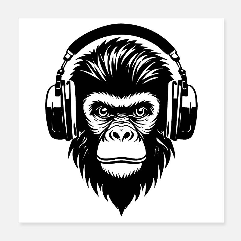 Comic-Affe mit Strähnen und Kopfhörern Shirt Poster 20x20 cm