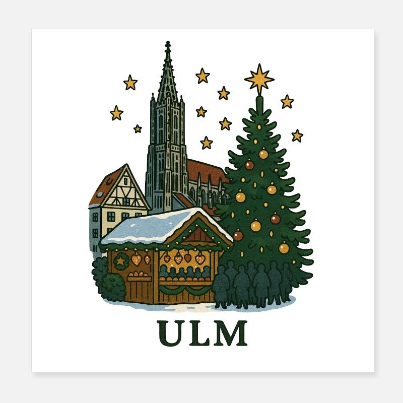 Cathédrale d’Ulm avec marché de Noël Poster 20 x 20 cm