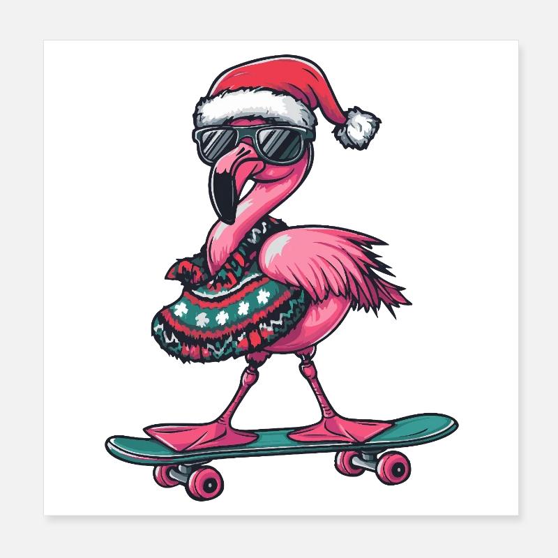 Flamingo Noël drôle Poster 20 x 20 cm