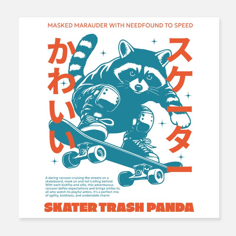 SKATER TRASH PANDA Poster 20x20 cm