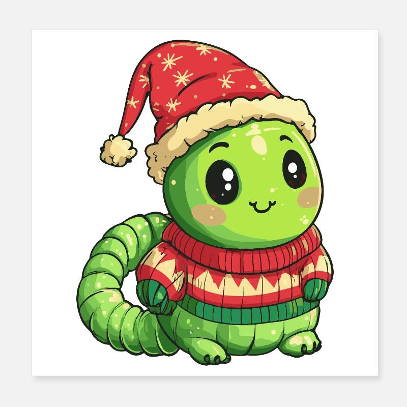 Worm Christmas Poster 8" x 8" (20x20 cm)