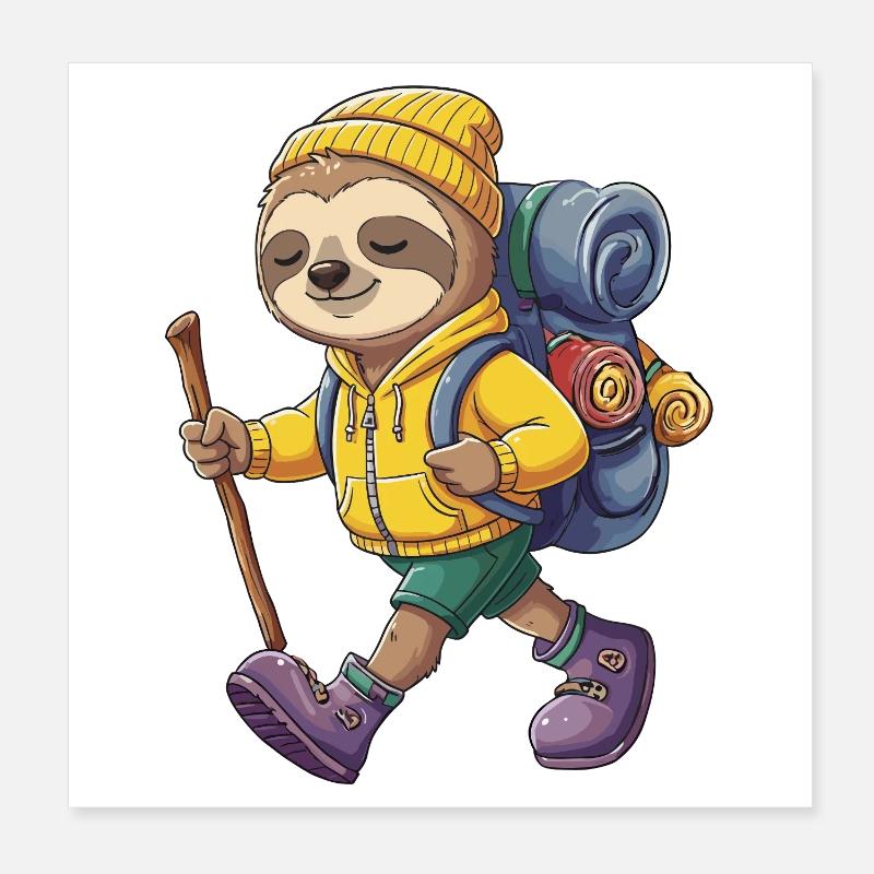 Randonnée paresseuse mignonne camping Aventure Backpacker Poster 20 x 20 cm