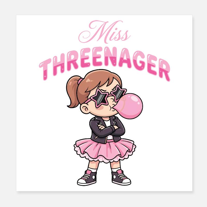 Threenager 3e anniversaire 3 ans Filles Poster 20 x 20 cm