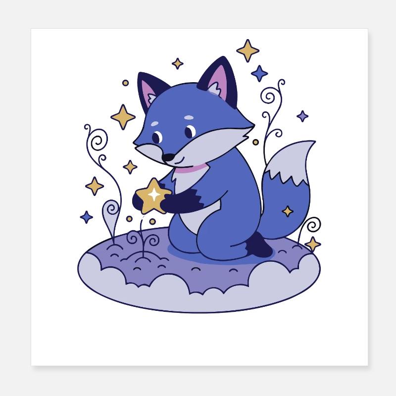 Night Star Fox on Cloud Poster 8" x 8" (20x20 cm)