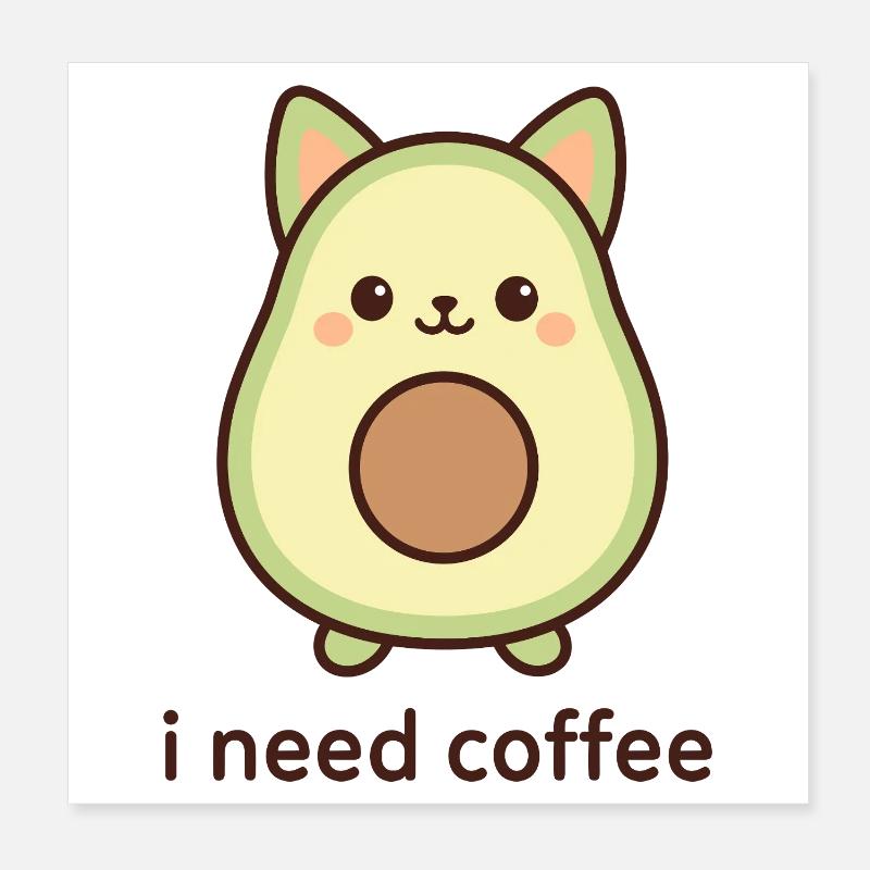 Kawaii Avocado Fruit Face Poster 8" x 8" (20x20 cm)