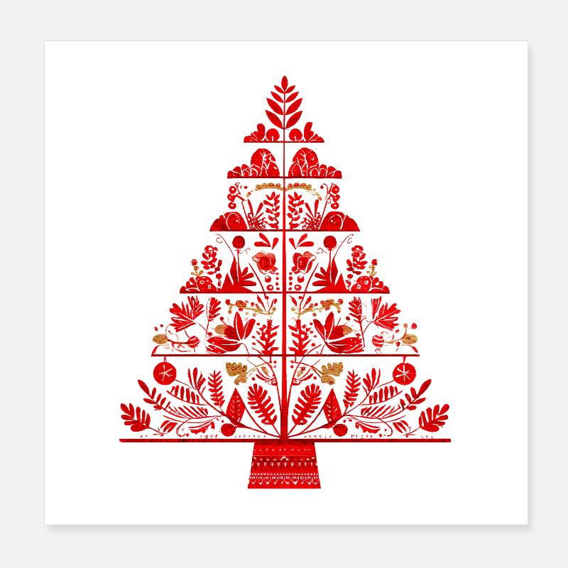 Abstrakter Weihnachtsbaum Rot – Boho Folk Art Poster 20x20 cm