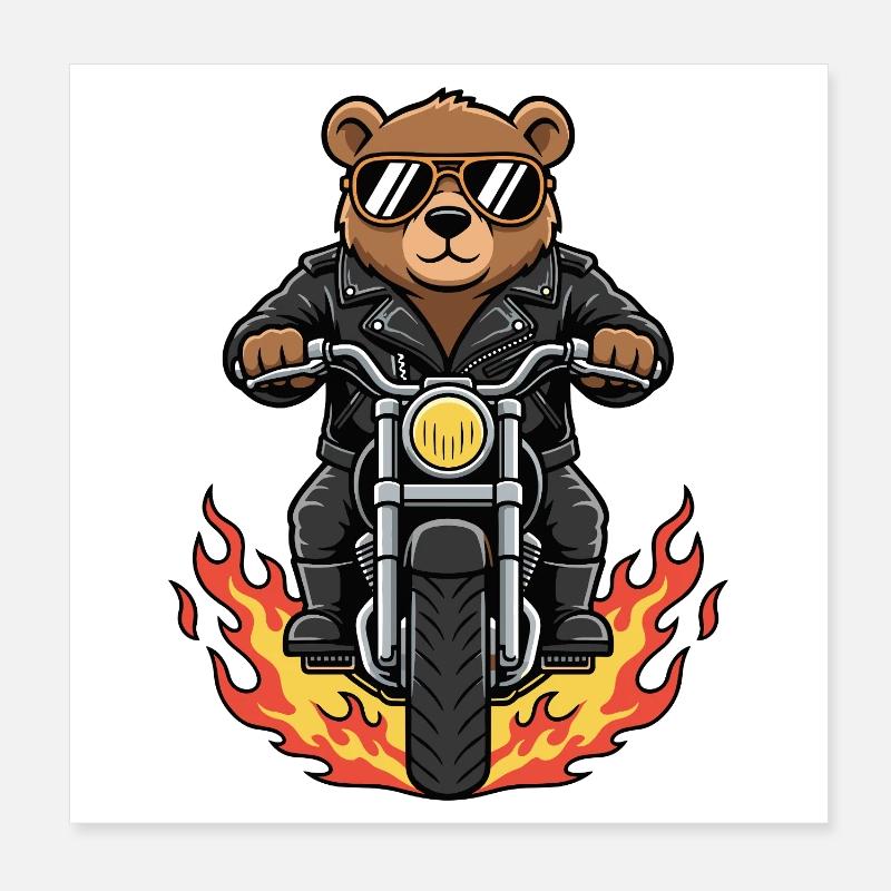 Cool Biker Bear Motorradflammen Poster 20x20 cm