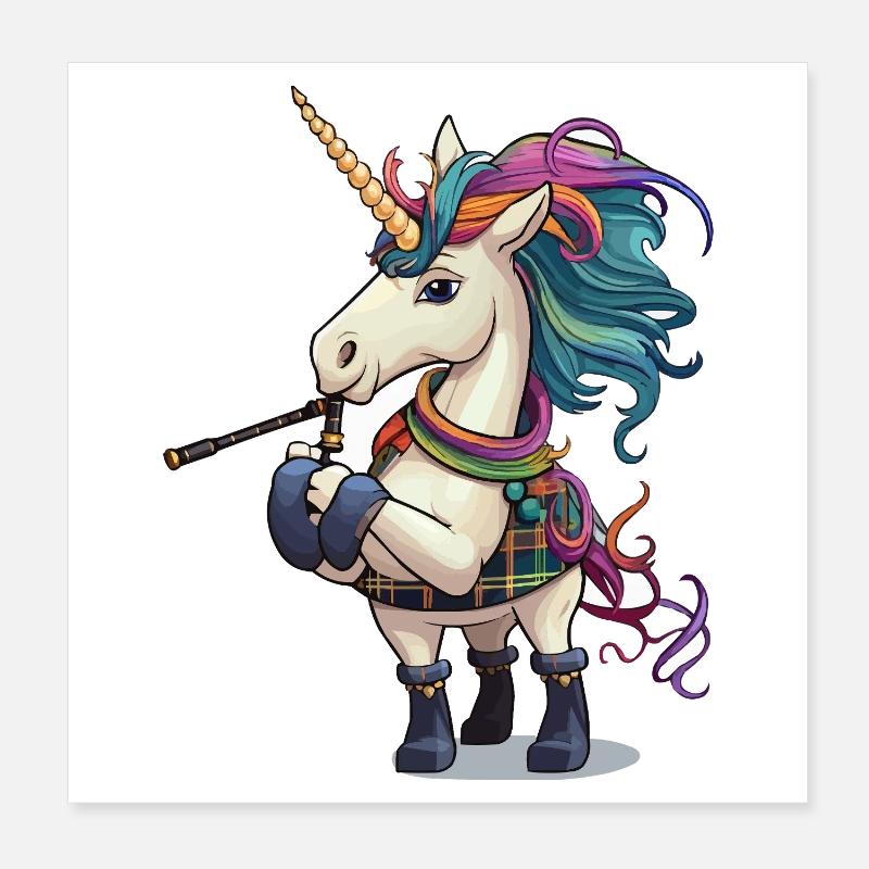 Cornemuses Licorne Colorées Poster 20 x 20 cm
