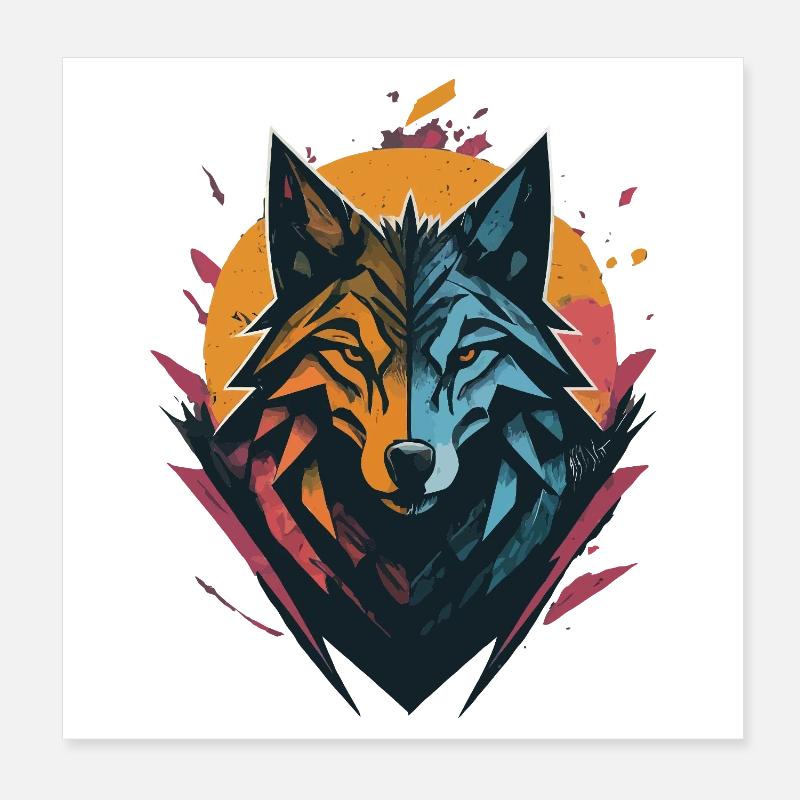 Wolf Doppelseitiger Sonnenmond Poster 20x20 cm