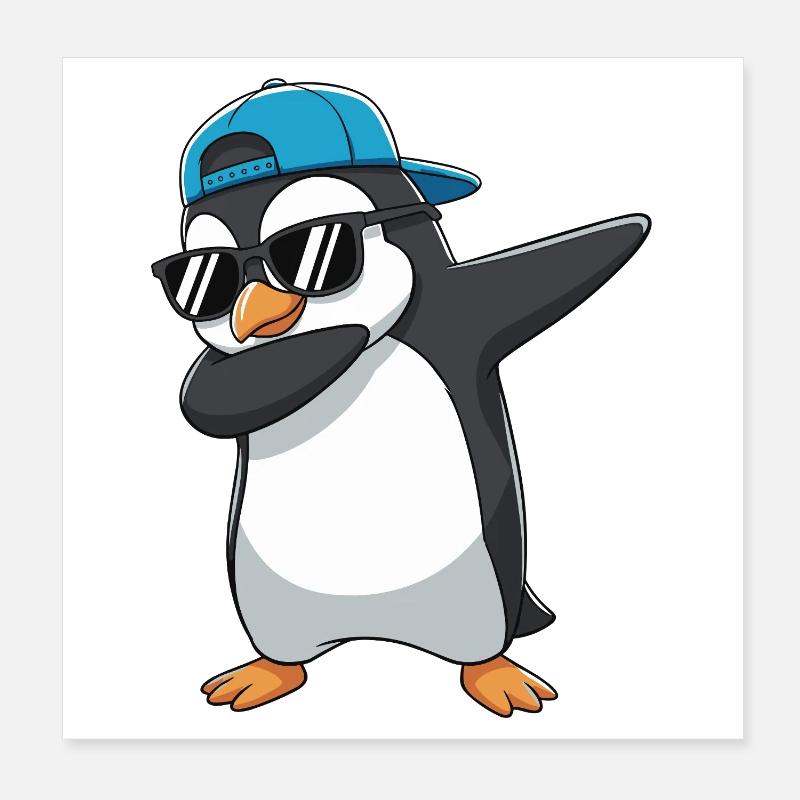 Cool Dabbing Penguin Sunglasses Cartoon-Kunst Poster 20x20 cm