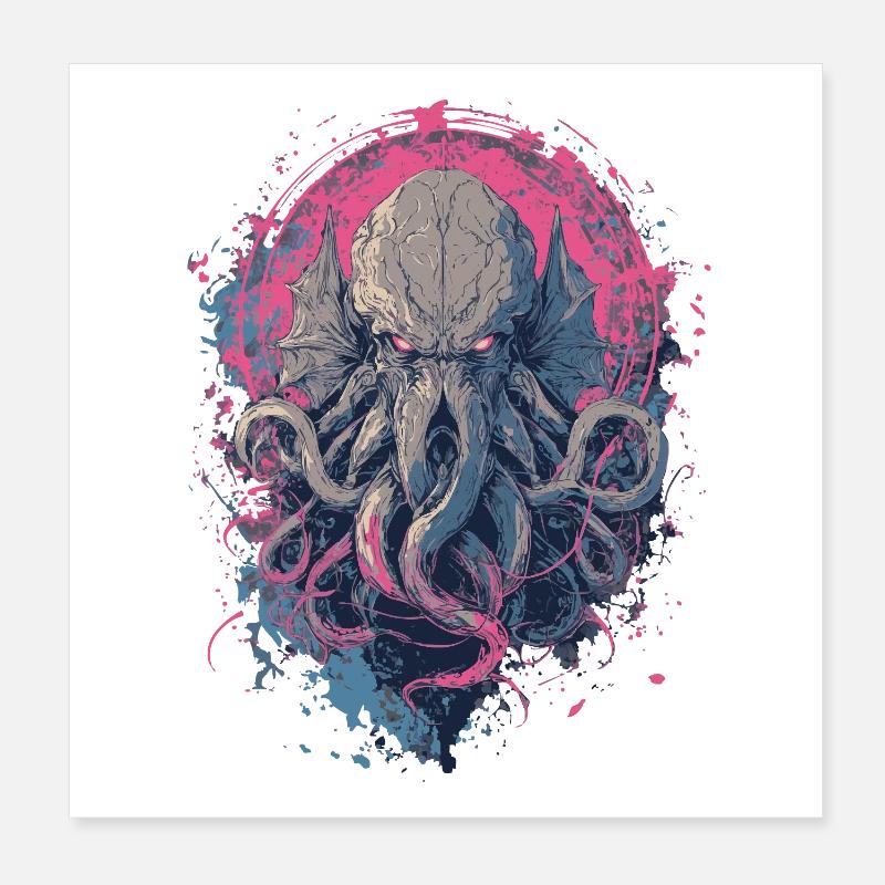 Cosmic Tentacle Creature – Dark Horror Art Poster 8" x 8" (20x20 cm)