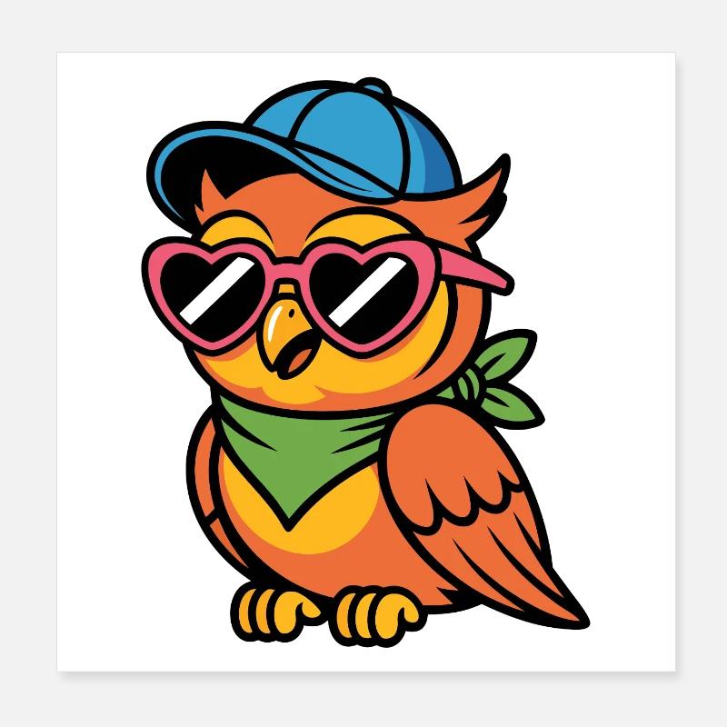 Lustige  Eule mit Sonnenbrille Poster 20x20 cm