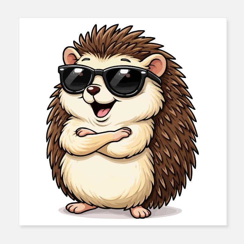 Hérisson avec des lunettes de soleil Poster 20 x 20 cm