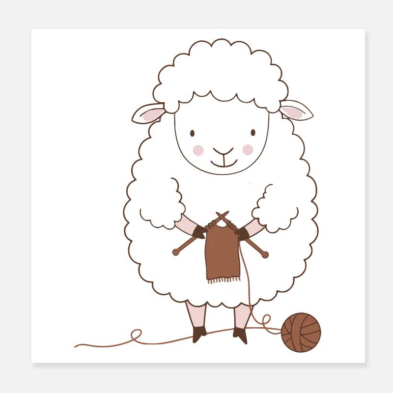 Sheep Knitter Wool and Needles Poster 8" x 8" (20x20 cm)