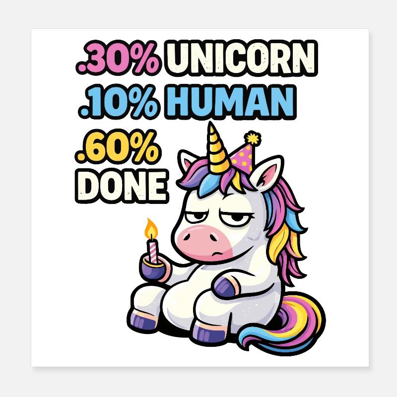Einhorn-Burnout-Geburtstags-Meme Poster 20x20 cm