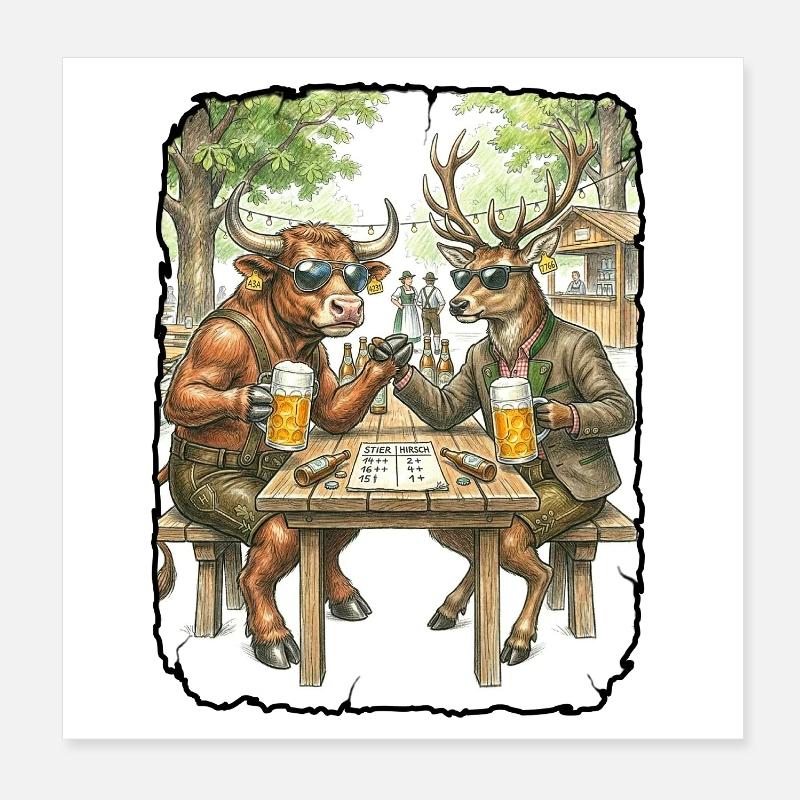 Stier Hirsch Biergarten Poster 20x20 cm