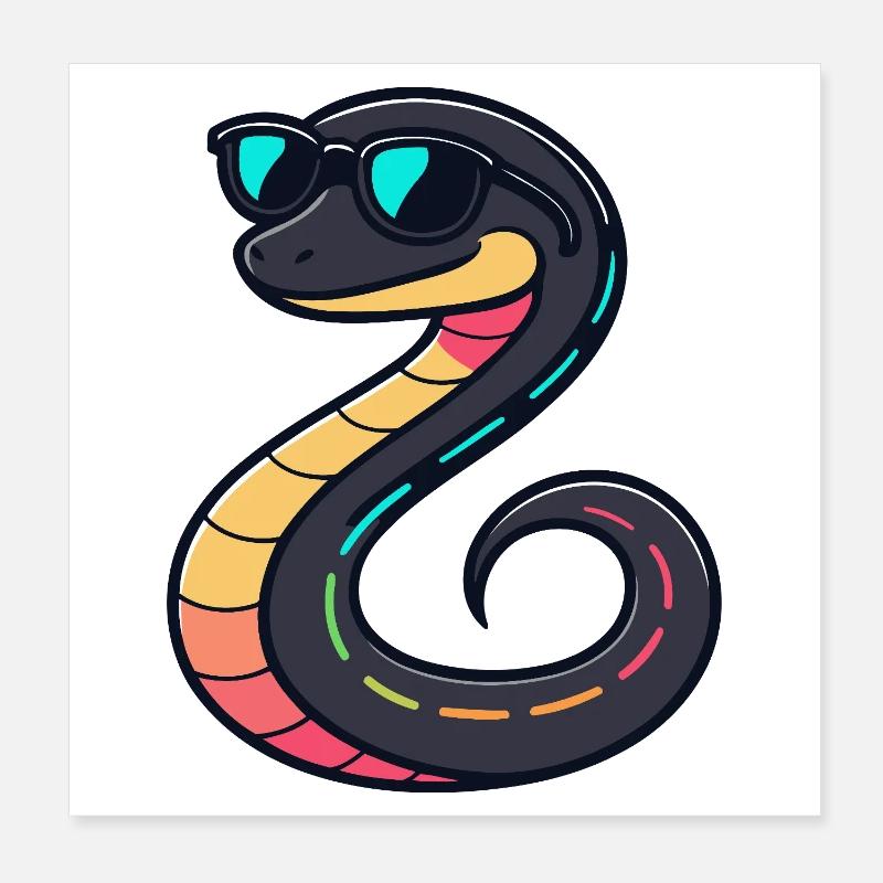 Serpent néon avec lunettes Poster 20 x 20 cm