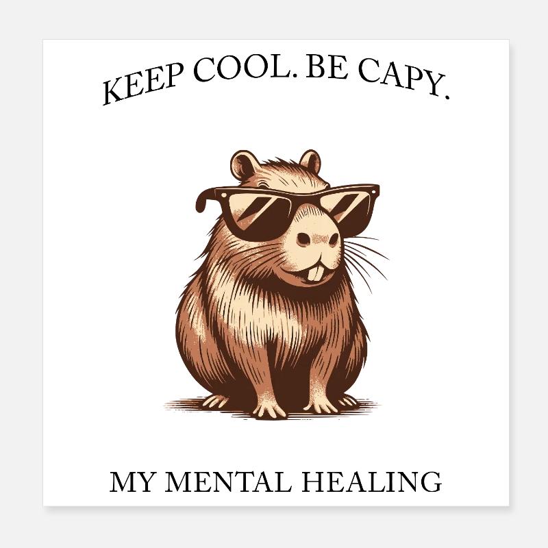 Capybara - Keep Cool, Be Capy - Design minimaliste Poster 20 x 20 cm