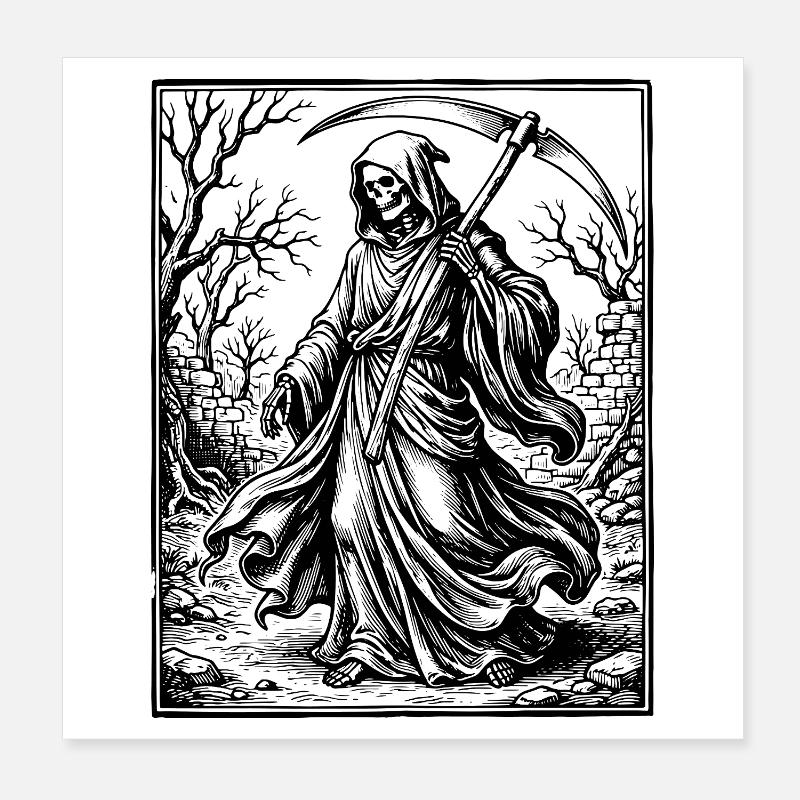 grim reaper gothic illustration Poster 8" x 8" (20x20 cm)