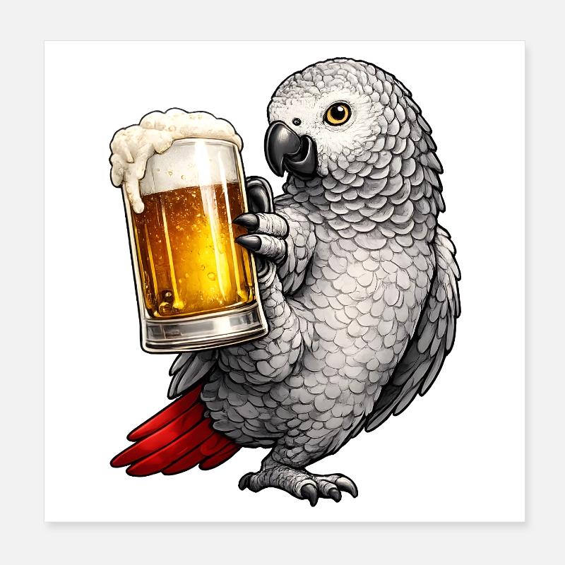 African grey parrot beer Poster 8" x 8" (20x20 cm)