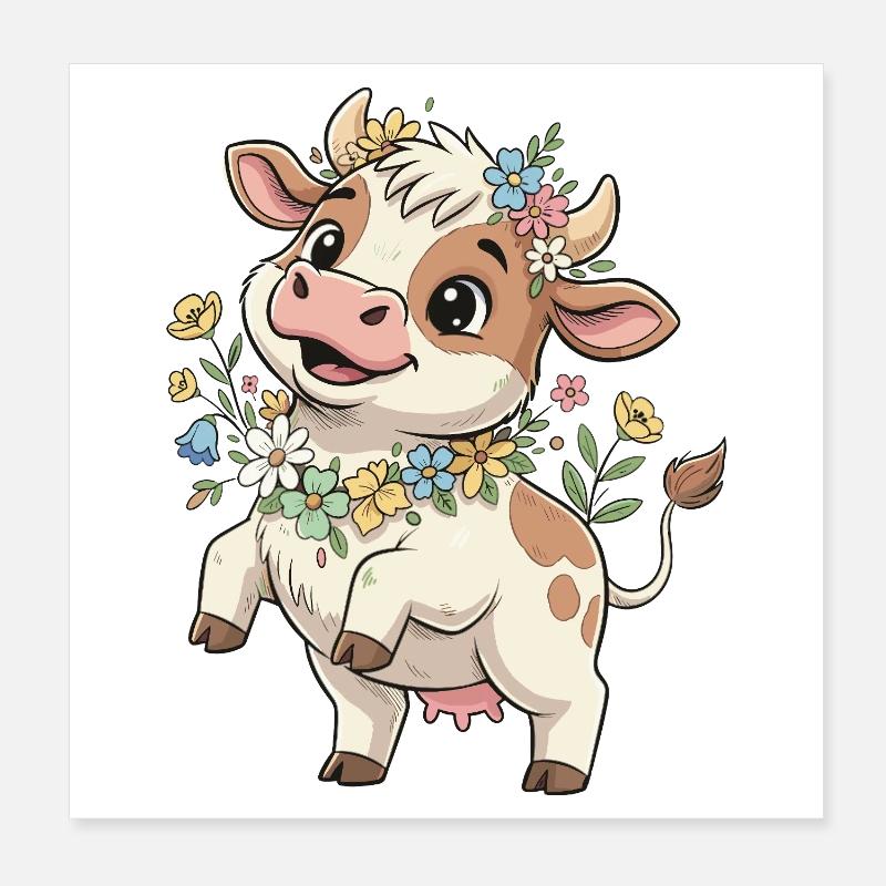 Vache avec une couronne de fleurs Poster 20 x 20 cm