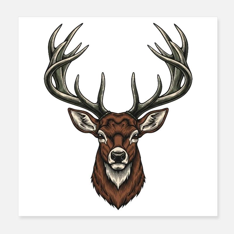 Gravure vintage de tête de cerf Poster 20 x 20 cm