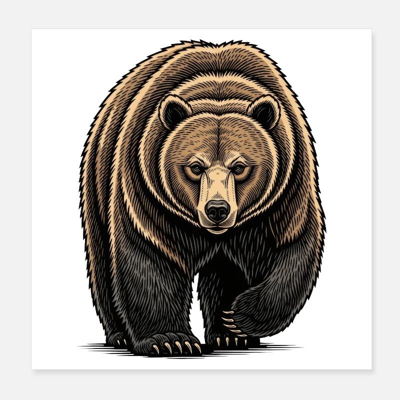 Bear Watcher Line Art Illustration Poster 8" x 8" (20x20 cm)
