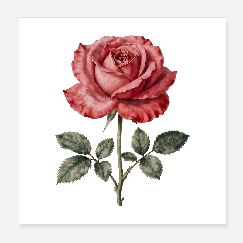 Rose Écarlate Vintage Minimal Poster 20 x 20 cm