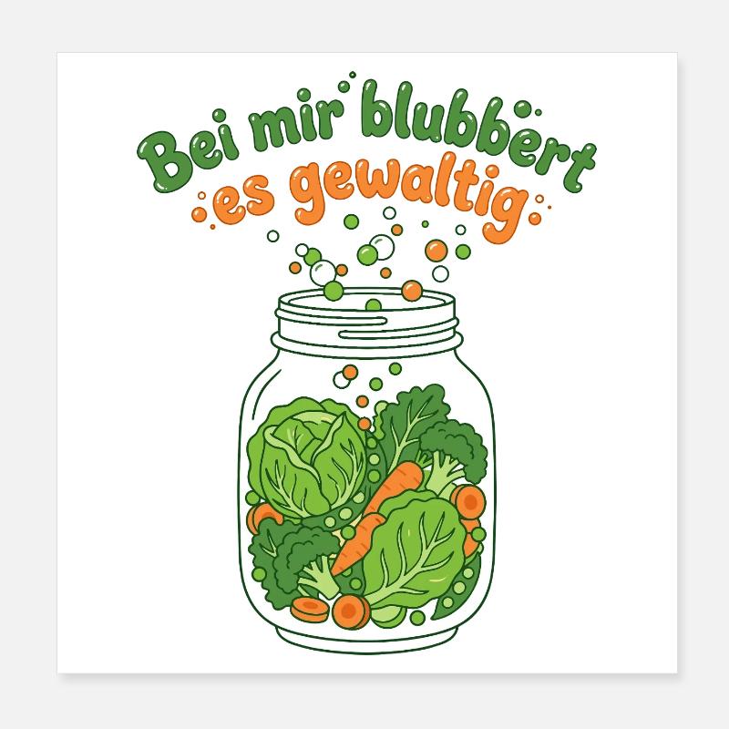 Fermentation Vegetable Mason Jar Bubbling Poster 8" x 8" (20x20 cm)
