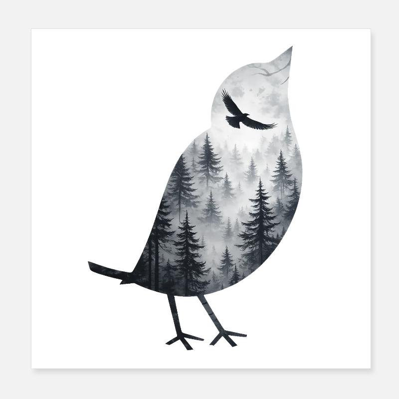 Bird in the forest mist Poster 8" x 8" (20x20 cm)