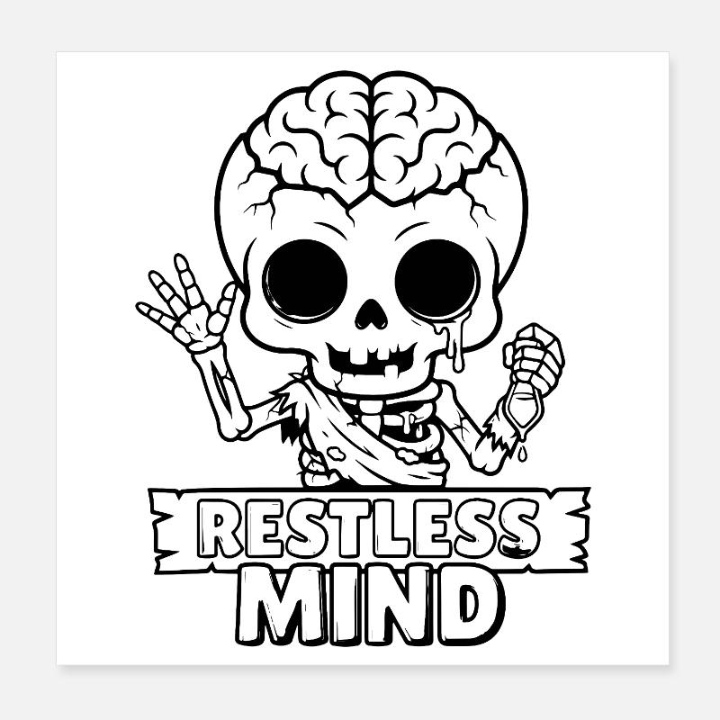 Restless Mind Skull Skull Psychology Poster 8" x 8" (20x20 cm)