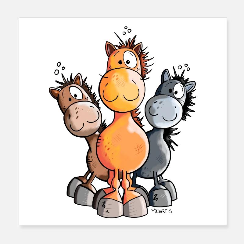 Three Sweet Horses Poster 8" x 8" (20x20 cm)