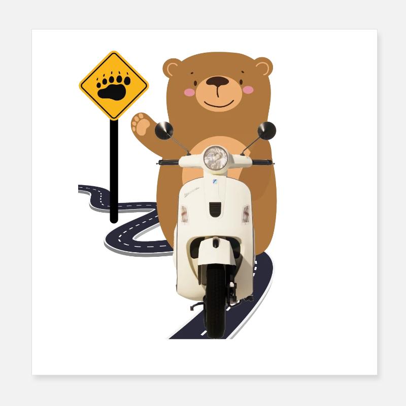 Ours brun cyclomoteur Poster 20 x 20 cm