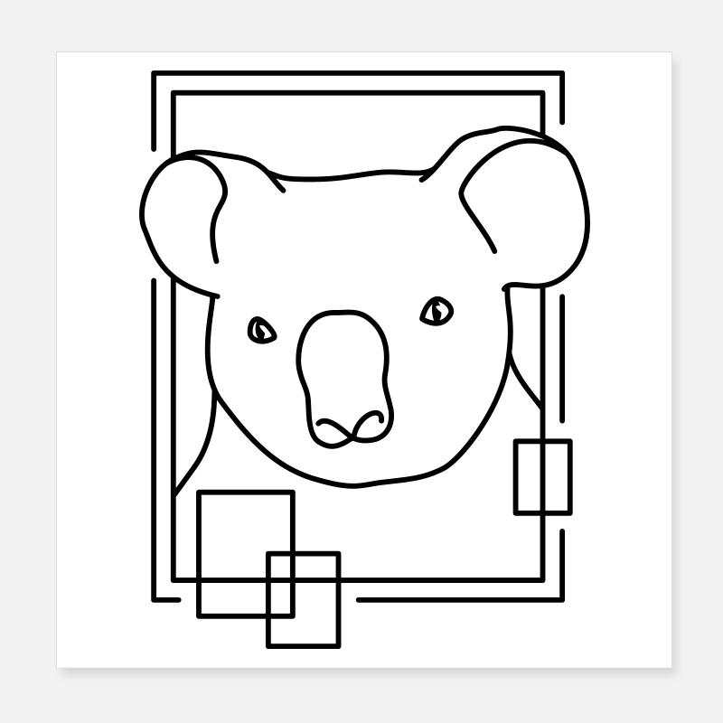 Koala en forme géométrique - Conception d’art au trait - Poster 20 x 20 cm - blanc