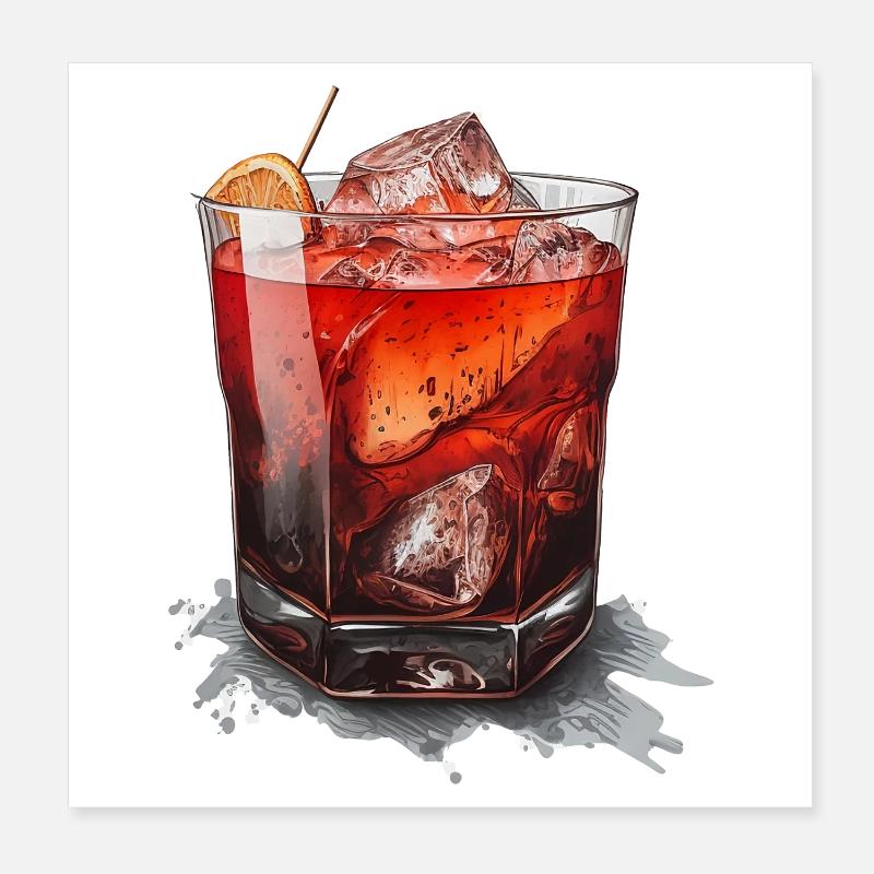 Negroni Cocktail - Poster 20x20 cm - Weiß