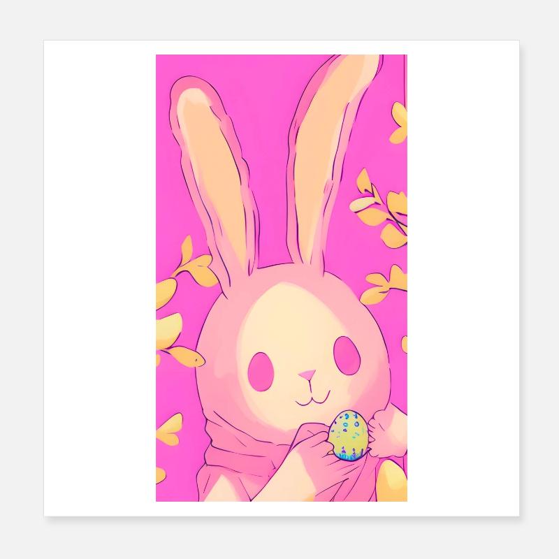 Pastel Easter Bunny Pink Easter Egg Poster 8" x 8" (20x20 cm)