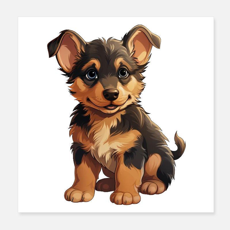 Chiot de dessin animé avec un air amical Poster 20 x 20 cm