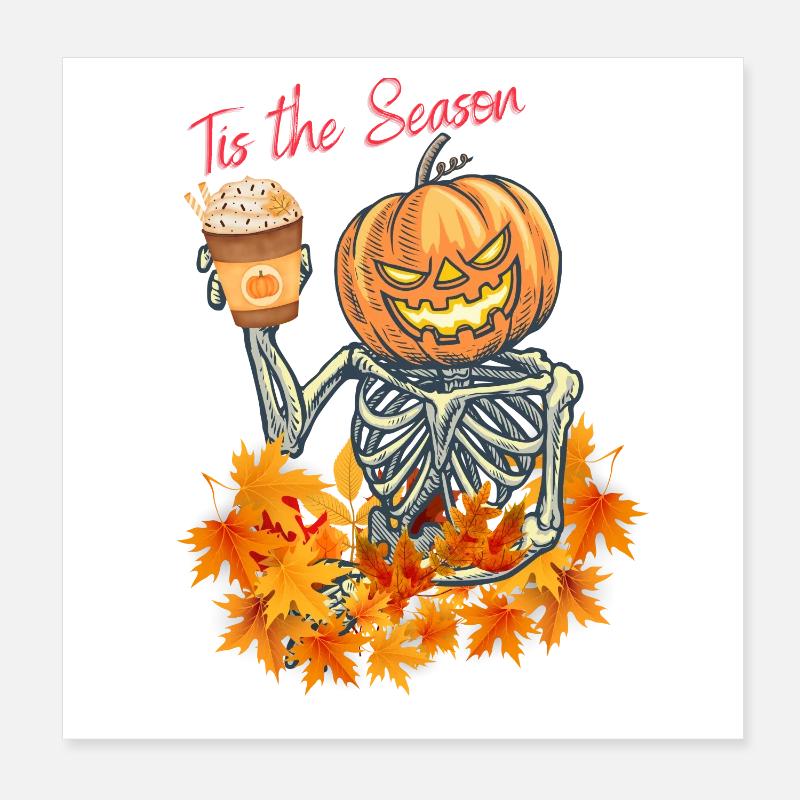 Halloween, pumpkin head with skeleton Poster 8" x 8" (20x20 cm)