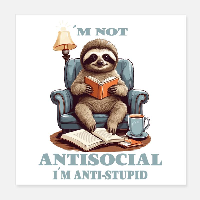 Clever sloth with book Poster 8" x 8" (20x20 cm)